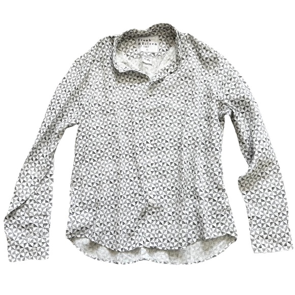 FRANK & EILEEN FINBAR GEOMETRIC PRINT BUTTON DOWN TOP MODERN EFFORTLESS LINEN XL - Picture 8 of 8